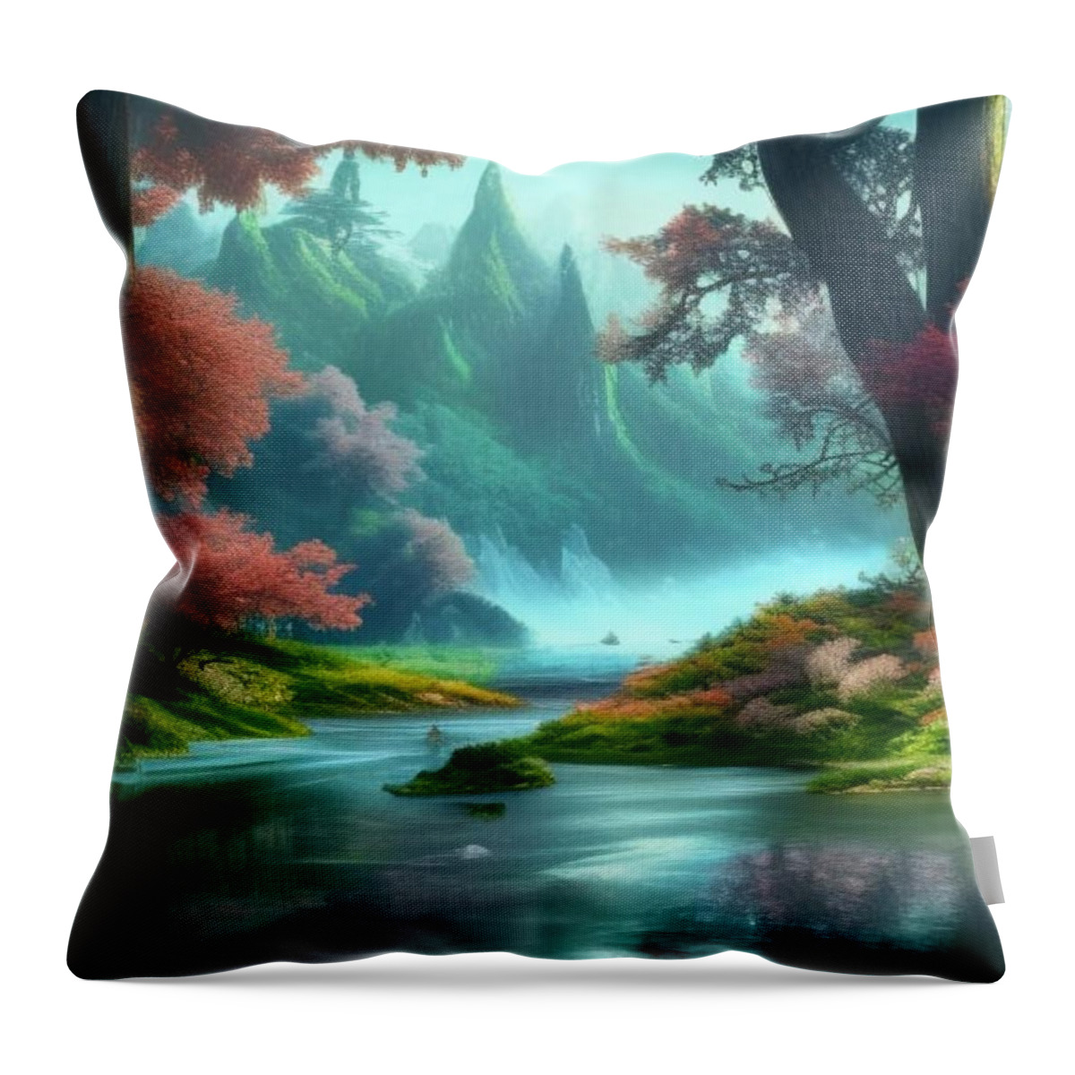Lake Throw Pillow featuring the digital art Mystical Lake by Michael Galvin
