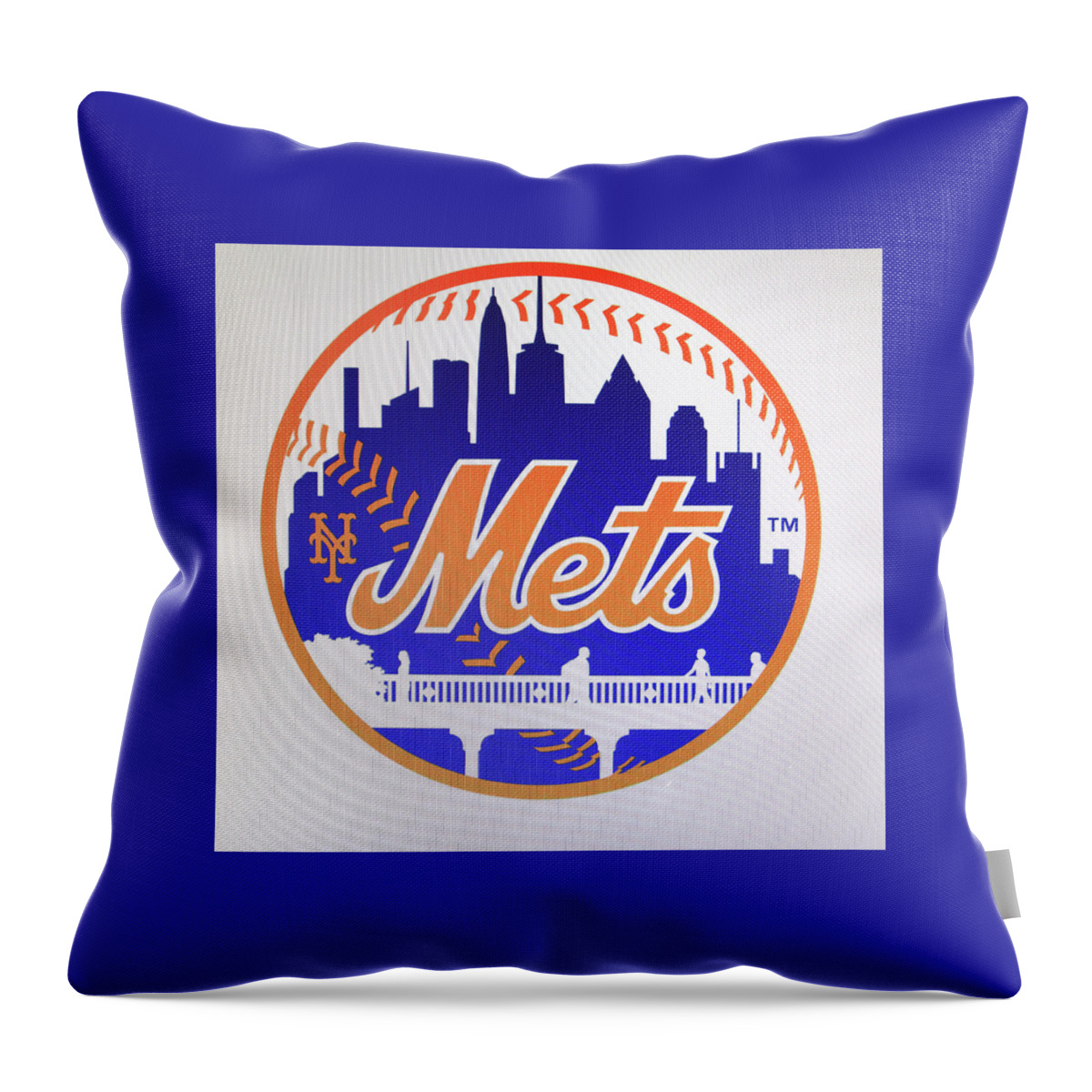 Citifield Throw Pillow featuring the photograph N Y Mets Logo - Circular by Allen Beatty