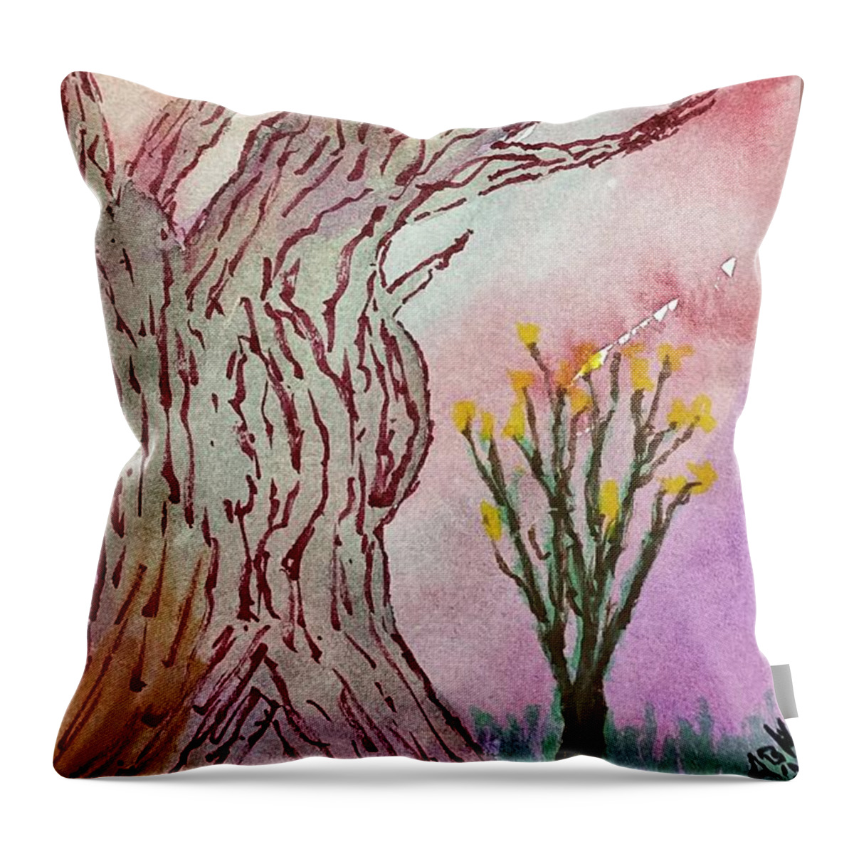 Tree Throw Pillow featuring the painting Naked Trees #2 by Anjel B Hartwell