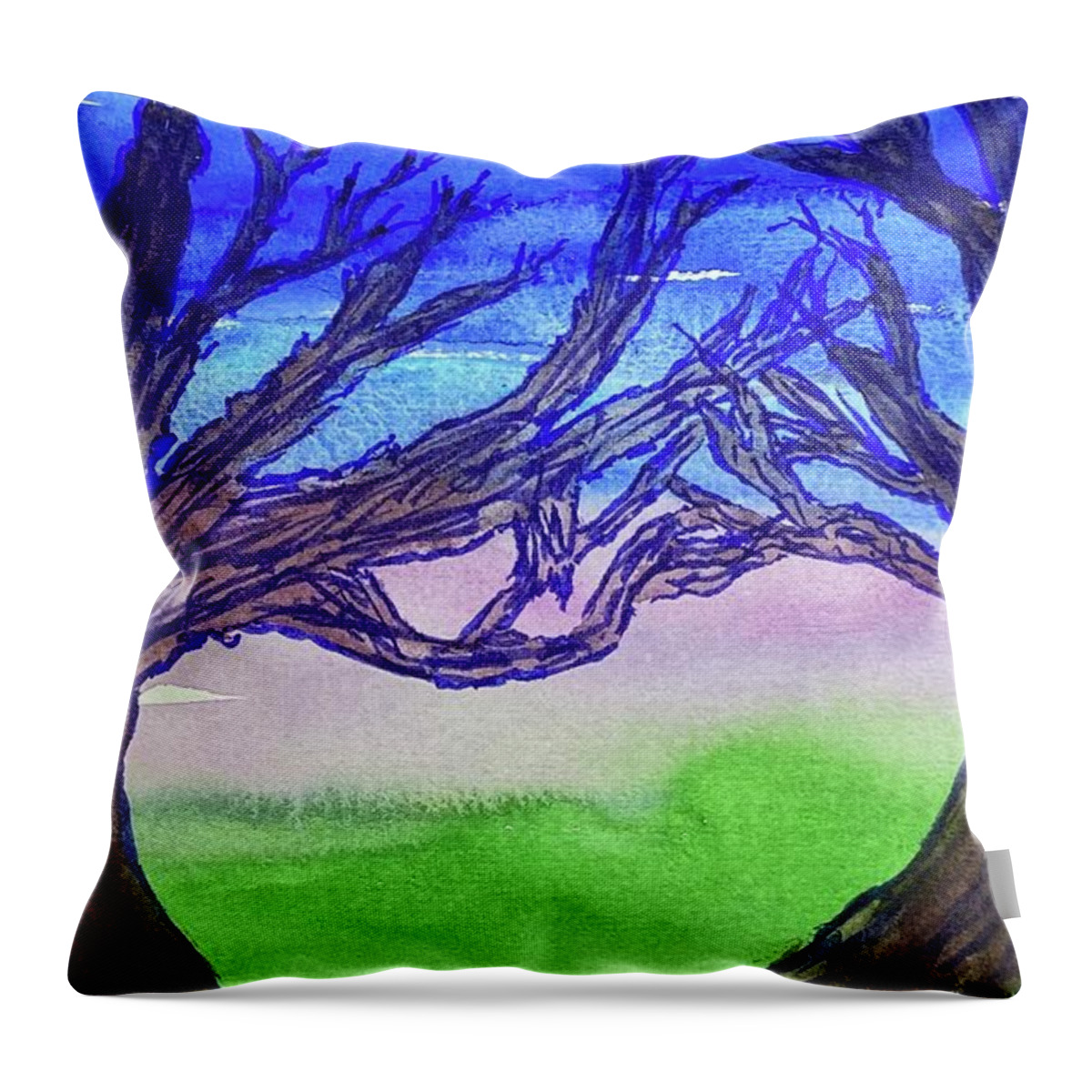 Trees Throw Pillow featuring the painting Naked Trees #13 by Anjel B Hartwell