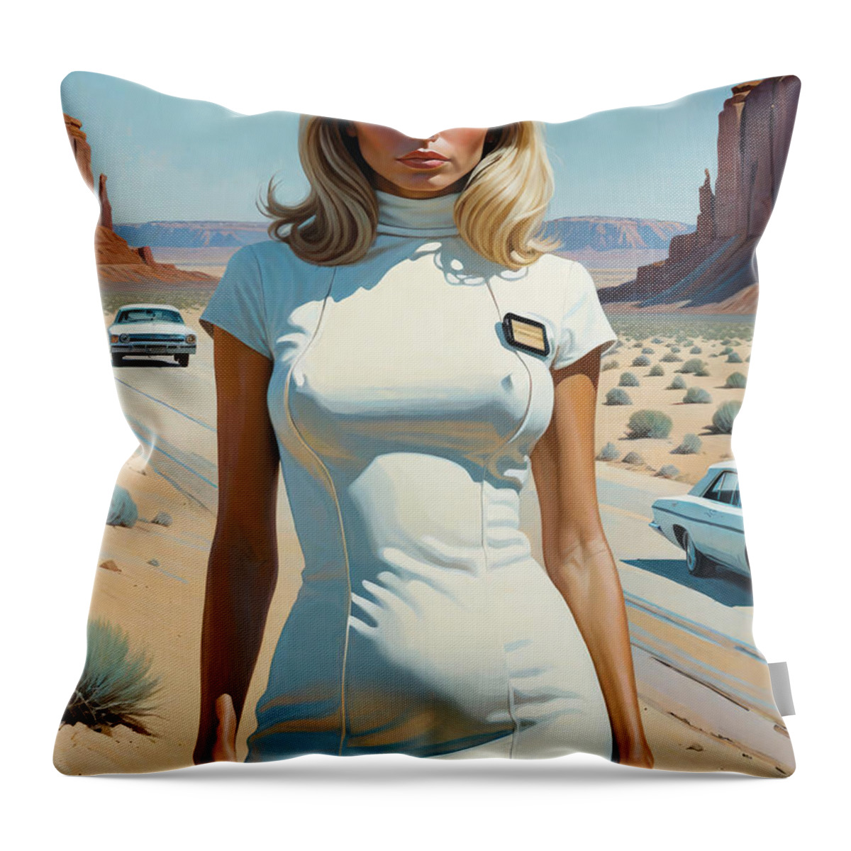 White Dress Throw Pillow featuring the painting Nancy Sinatra by My Head Cinema