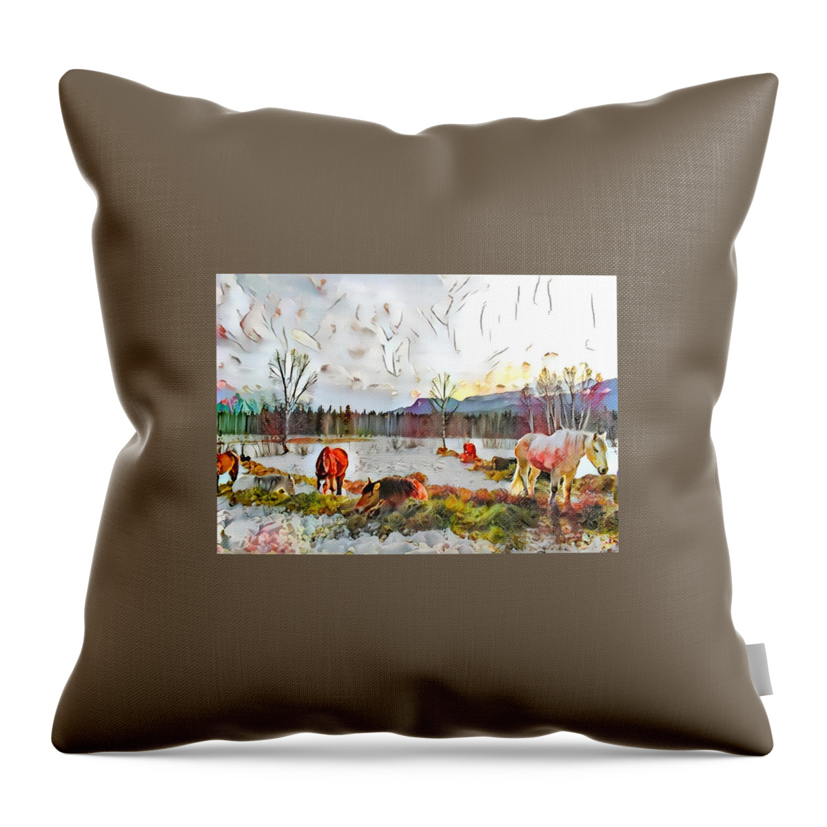 White Horse Throw Pillow featuring the digital art Nap After Dinner 1 by Listen To Your Horse