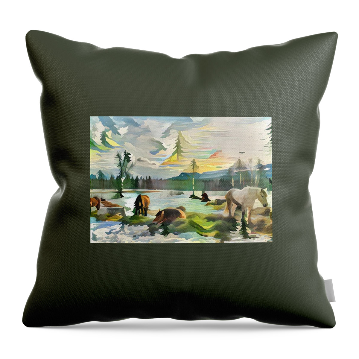 White Horse Throw Pillow featuring the digital art Nap After Dinner 2 by Listen To Your Horse