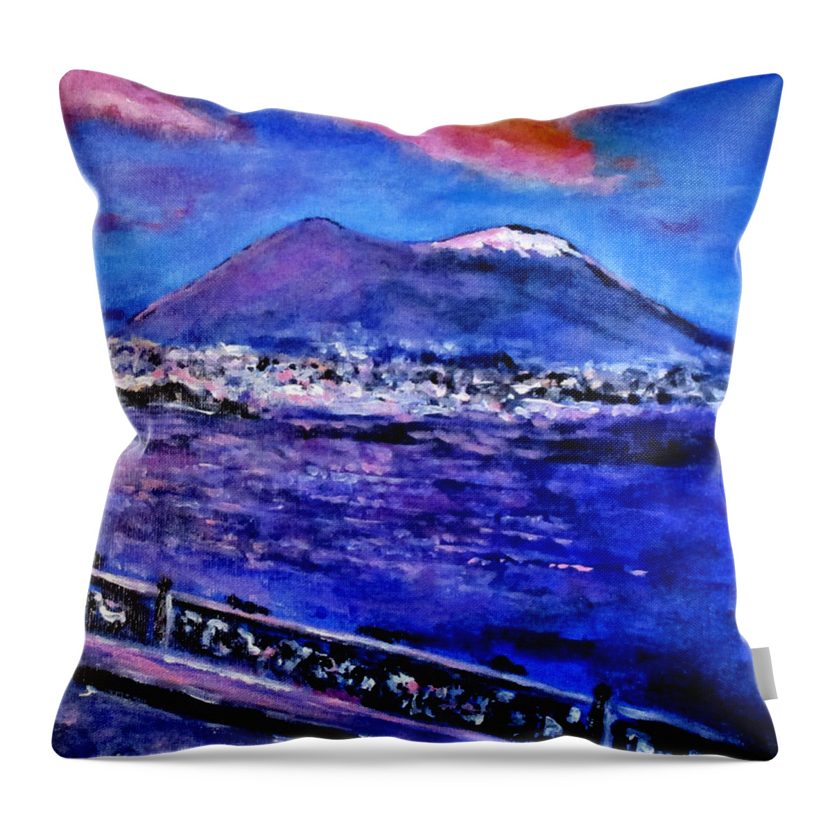 Naples Italy Throw Pillow featuring the painting Napoli Magenta Sunrise by Clyde J Kell