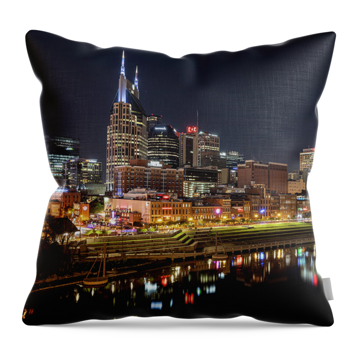 Nashville Throw Pillow featuring the photograph Nashville At Night by Jordan Hill