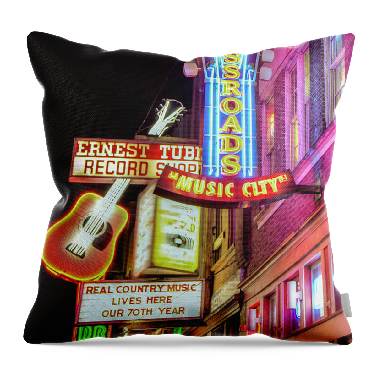 America Throw Pillow featuring the photograph Nashville Music City Vintage Neons by Gregory Ballos