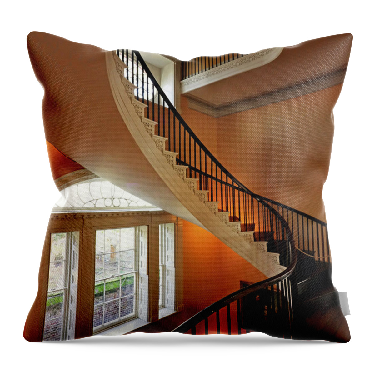 Spiral Staircase Throw Pillow featuring the photograph Nathaniel Russell House Spiral Staircase Charleston SC 9421 by Jack Schultz