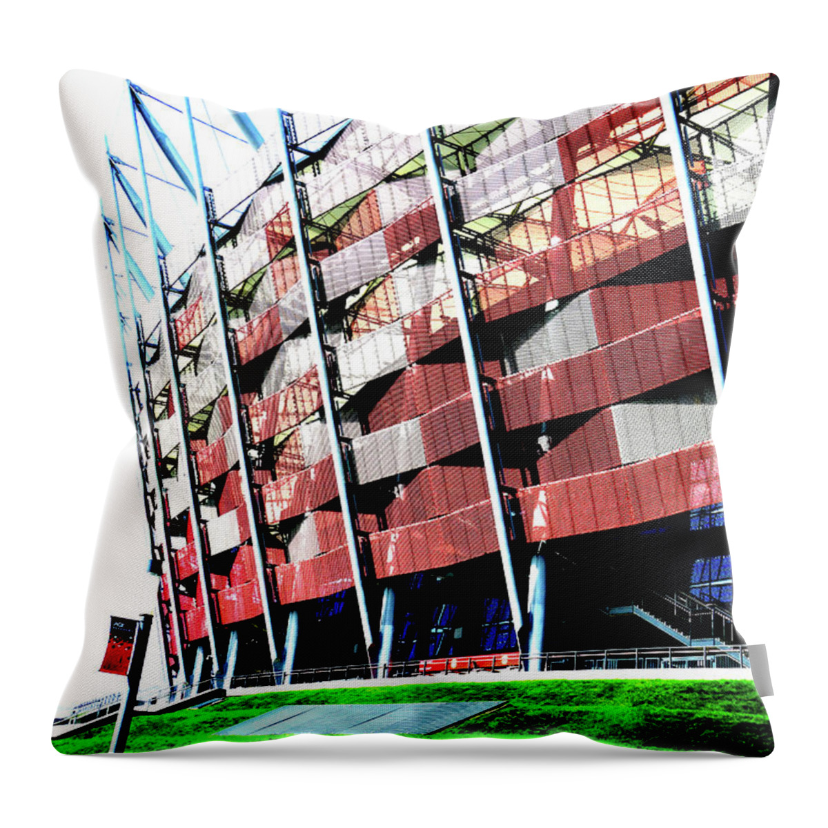 National Throw Pillow featuring the photograph National Stadium In Warsaw, Poland by John Siest