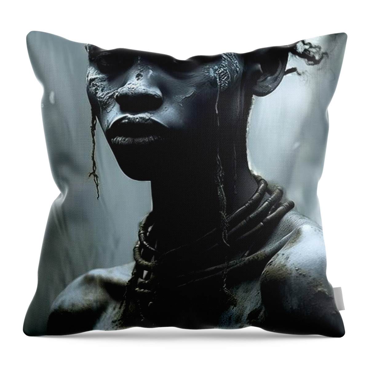 African Throw Pillow featuring the painting Native Africa Beauty No.7 by My Head Cinema