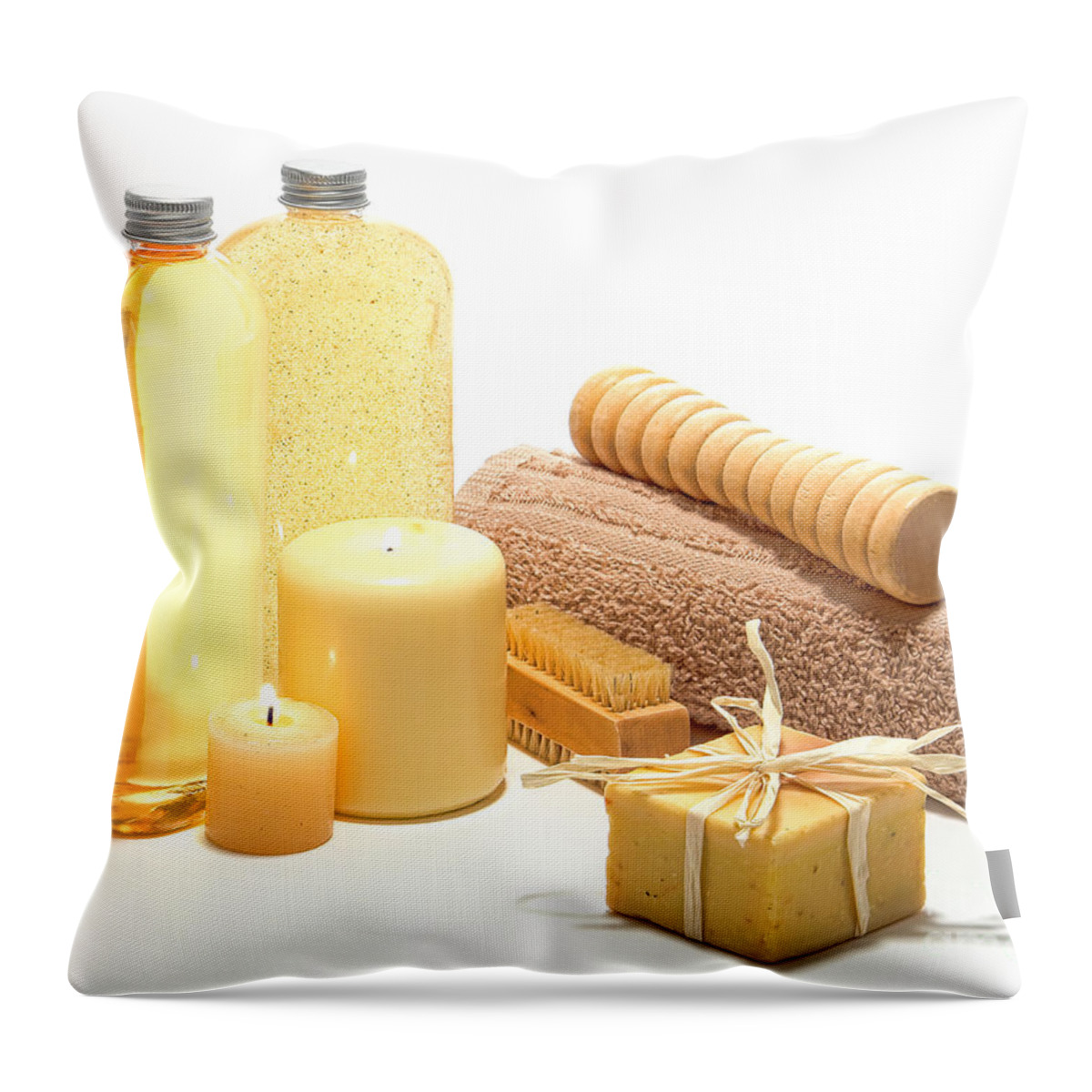 Accessories Throw Pillow featuring the photograph Natural Aromatherapy Soap and Hygiene Accessories by Olivier Le Queinec