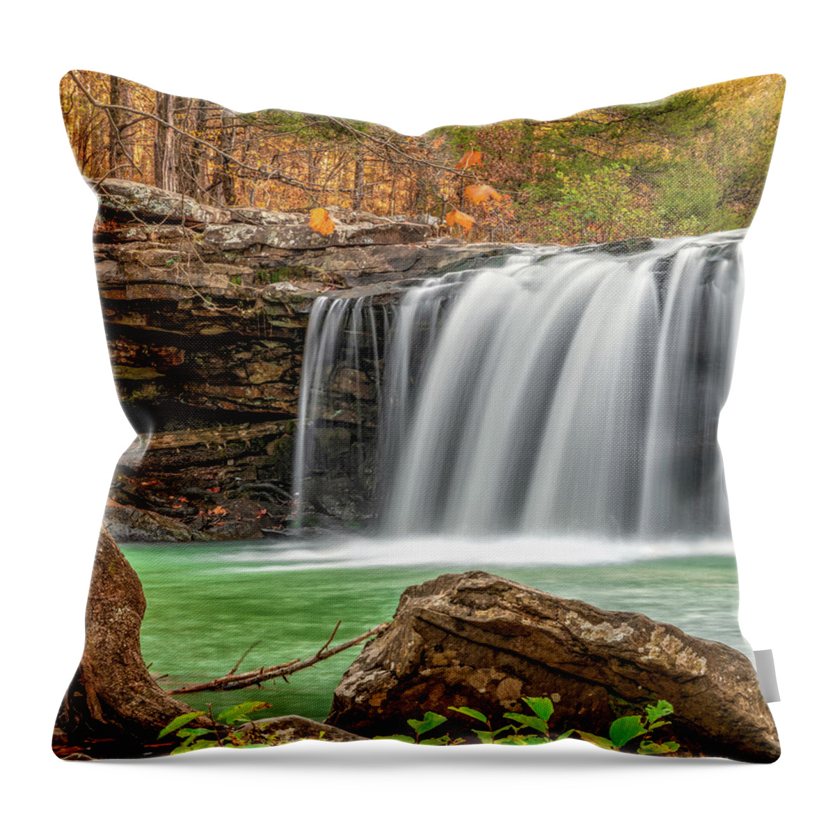 Falling Water Throw Pillow featuring the photograph Natural State Autumn Waterfall - Falling Water Falls by Gregory Ballos