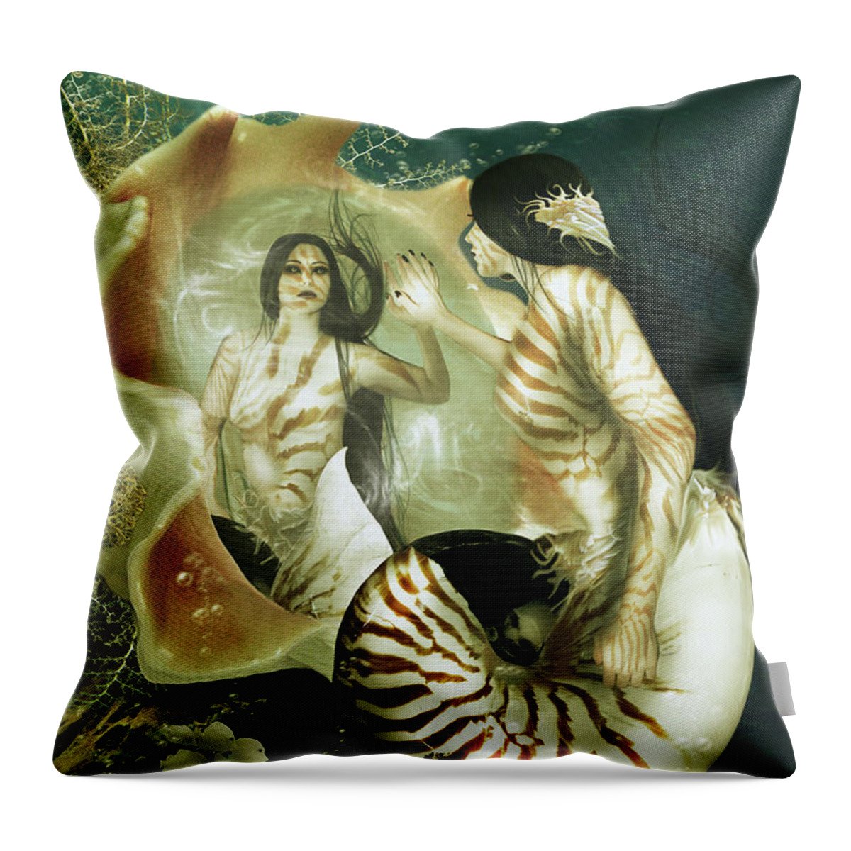 Fantasy Throw Pillow featuring the digital art Nautilus by Babette Van den Berg