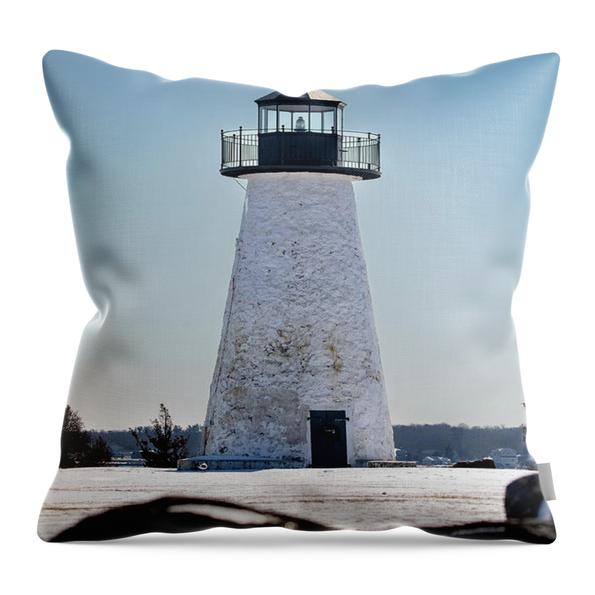 Ned Throw Pillow featuring the photograph Ned Point Lighthouse in Winter by Denise Kopko