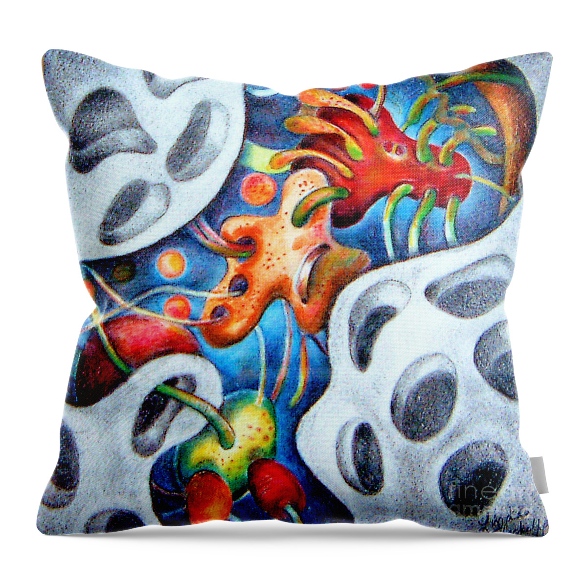 Abstract Throw Pillow featuring the drawing Neighborhood Block Party by Linda Shackelford