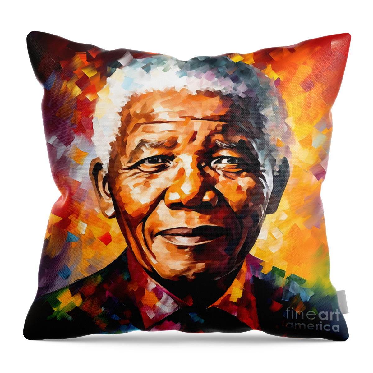 Nelson Mandela Throw Pillow featuring the painting Nelson Mandela by Mark Ashkenazi