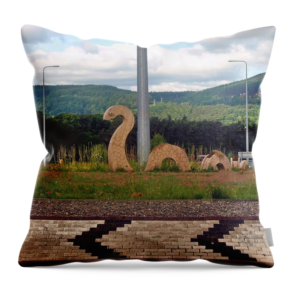 Nessie Throw Pillow featuring the photograph Nessie Sculpture by Richard Thomas