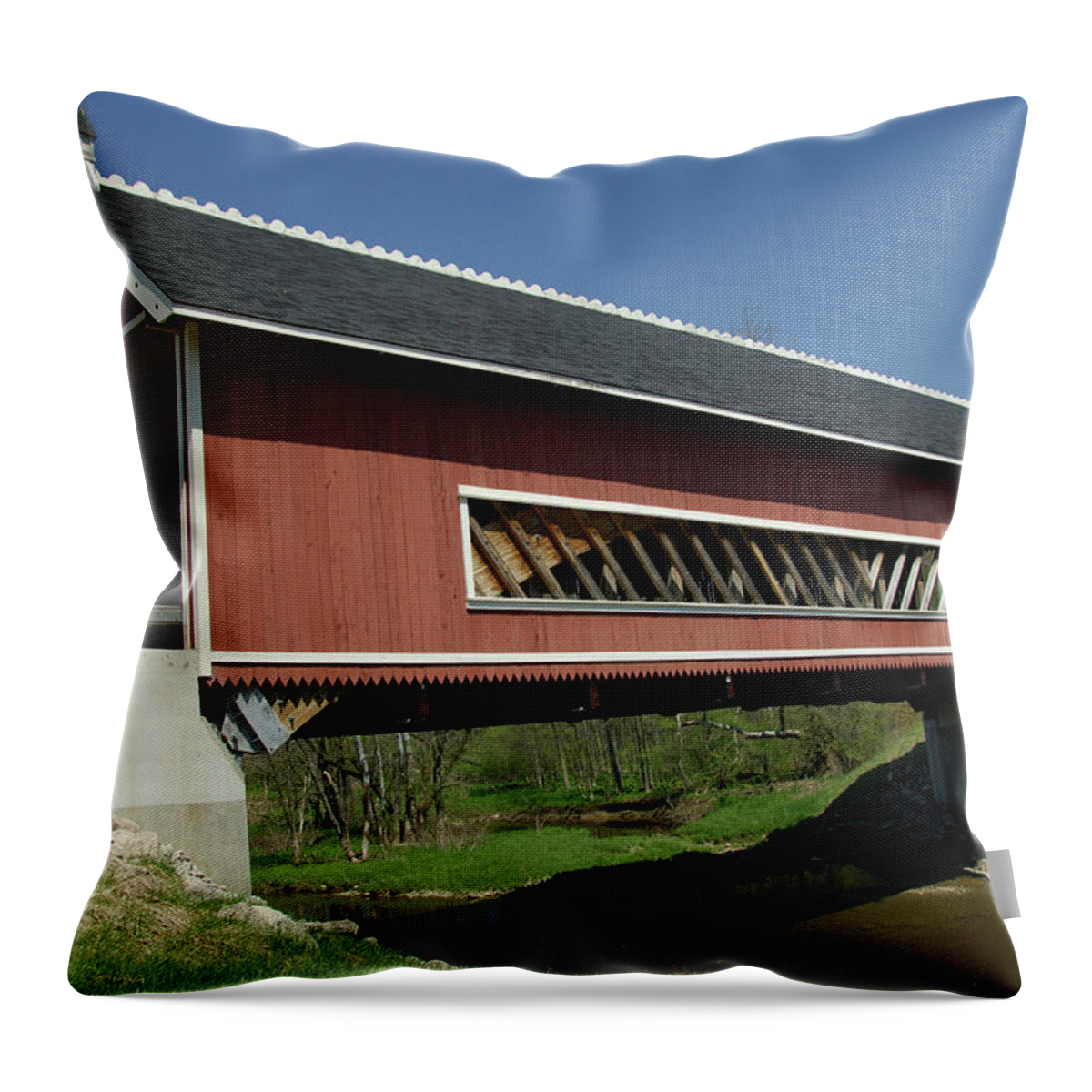 Covered Bridge Throw Pillow featuring the photograph Netcher Road Bridge by Norman Reid