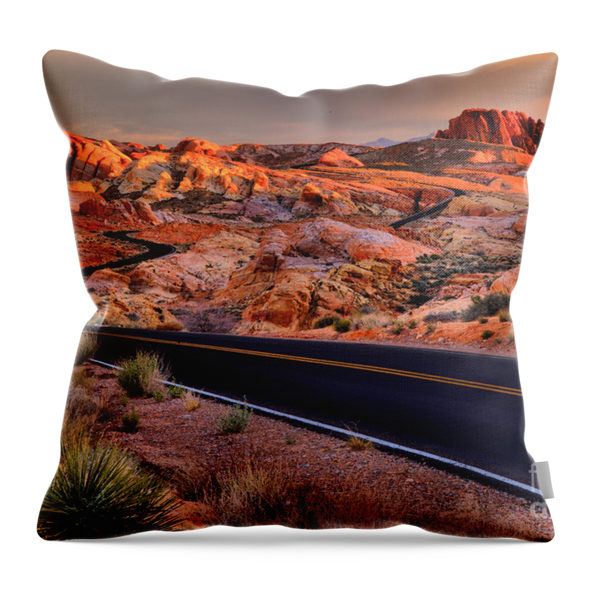 Valley Of Fire Throw Pillow featuring the photograph Nevada Pastel Sunrise Landscape by Adam Jewell
