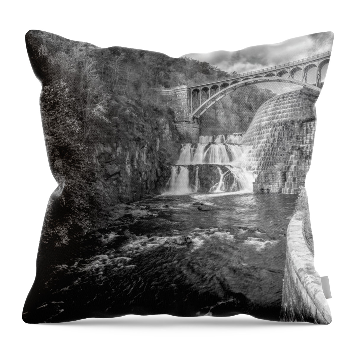 Croton Dam Throw Pillow featuring the photograph New Croton Hudson Dam BW by Susan Candelario