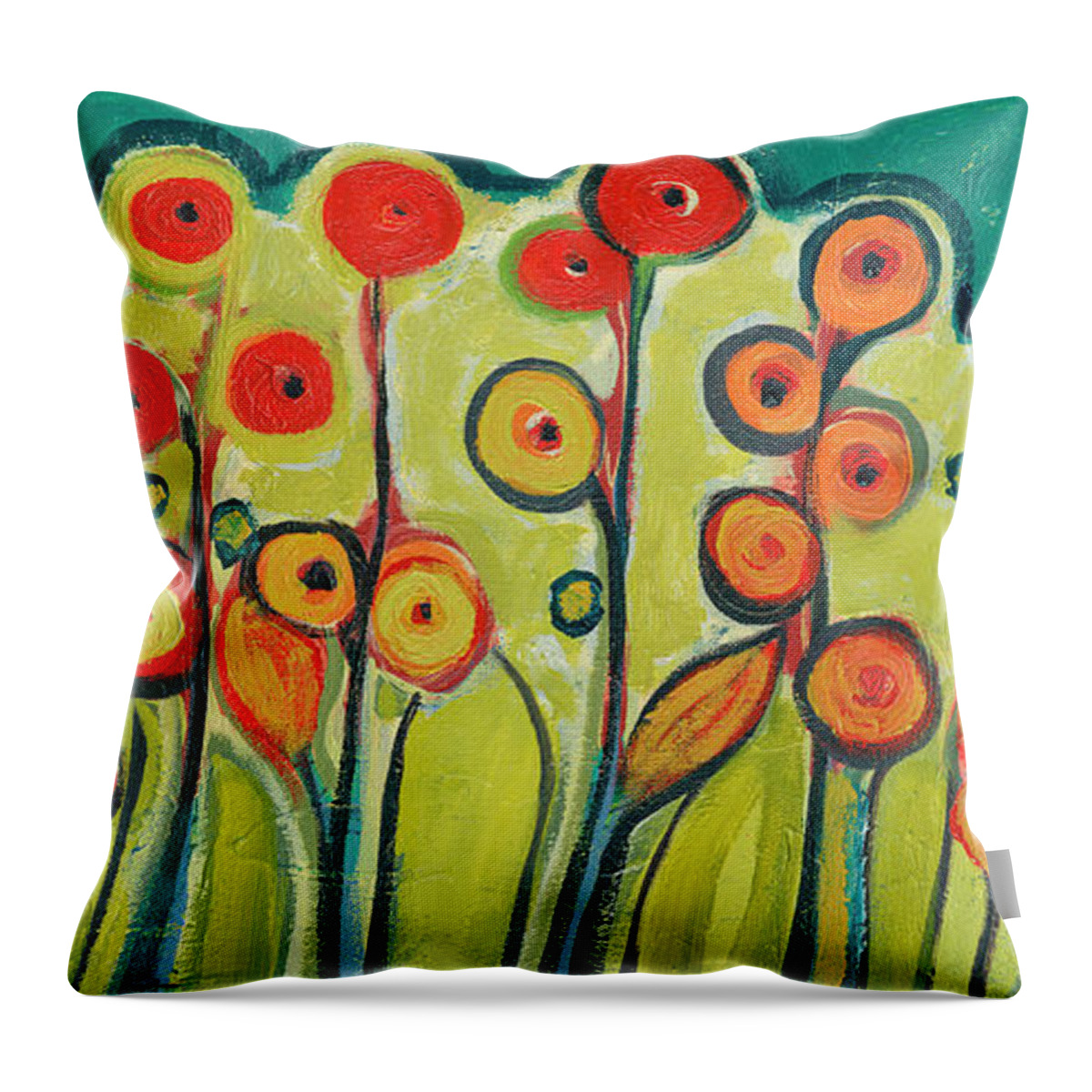 Floral Throw Pillow featuring the painting New Growth in Bloom by Jennifer Lommers