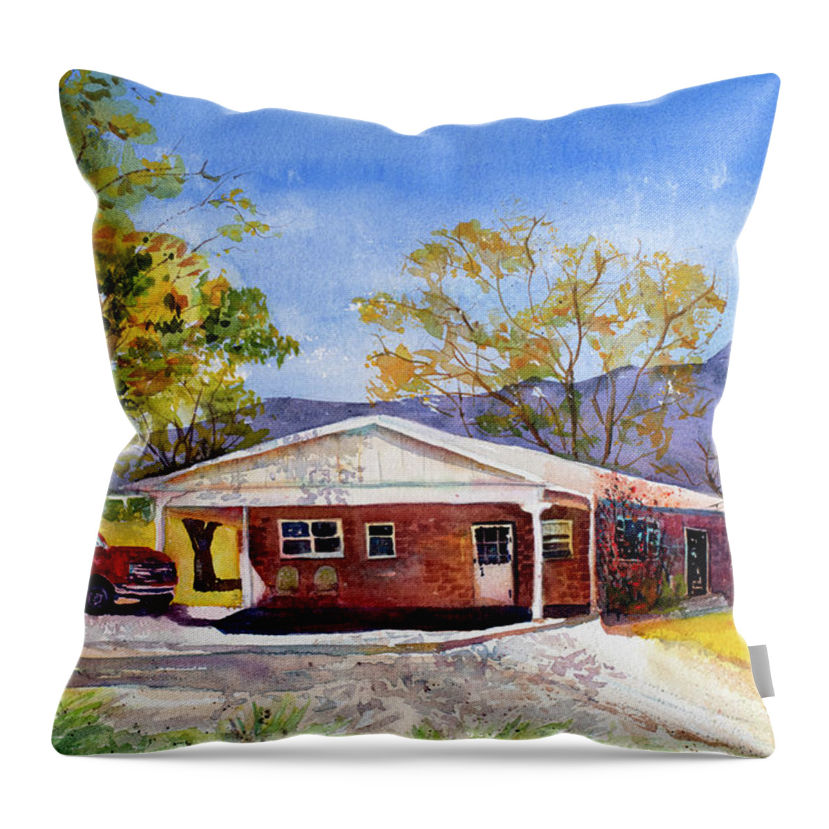 House Throw Pillow featuring the painting New Mexico House by Cheryl Prather