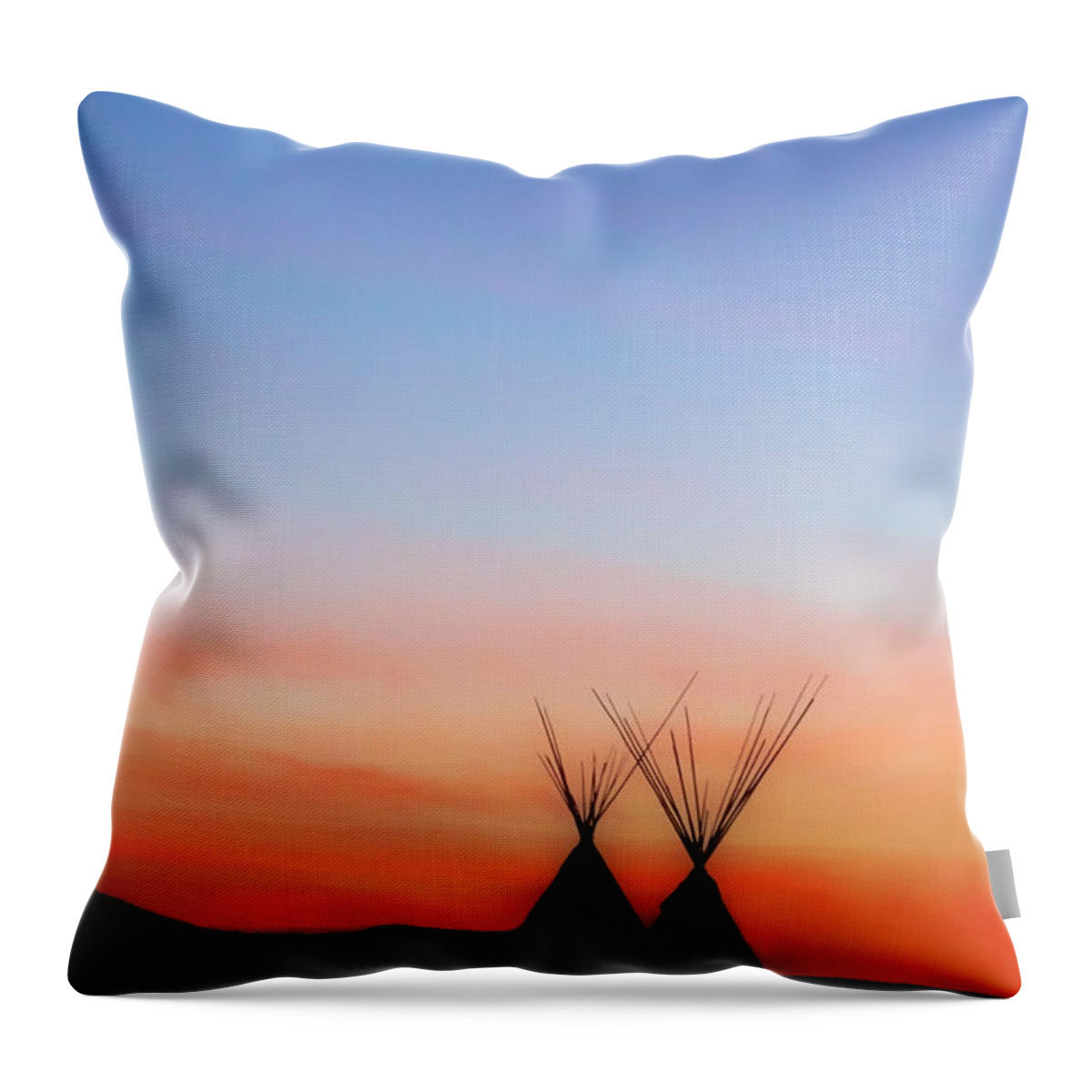 Taos Throw Pillow featuring the photograph New Moon with Two Tipis by Elijah Rael