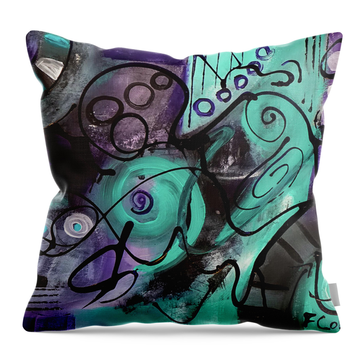 Colorful Abstract Art Throw Pillow featuring the painting New Worlds by Francine Collier