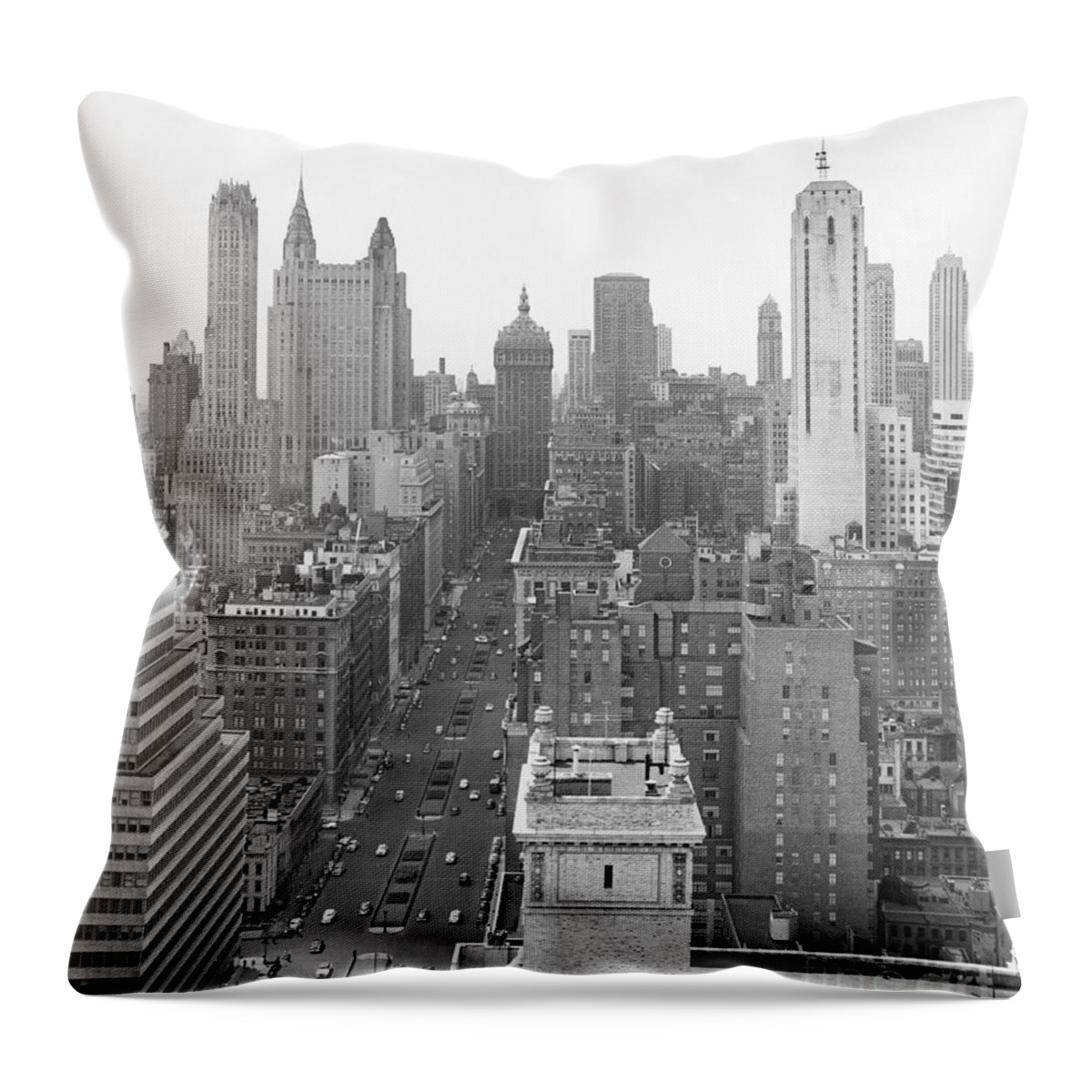1950 Throw Pillow featuring the photograph New York - Aerial Of Park Avenue, 1950 by Angelo Rizzuto