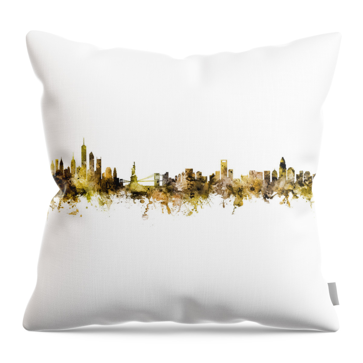 Charlotte Throw Pillow featuring the digital art New York and Charlotte Skylines Mashup Brown Gold by Michael Tompsett