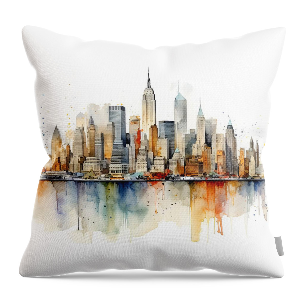 New York Midtown Skyline Throw Pillow featuring the painting New York City Skyline - Empire State Brilliance by Land of Dreams