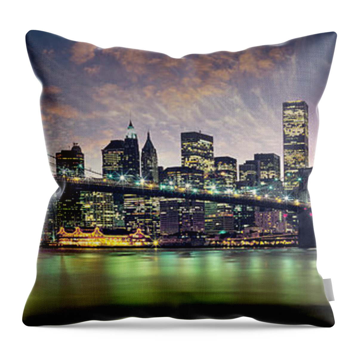 New York City Skyline Throw Pillow featuring the photograph New York City Skyline by Jon Neidert