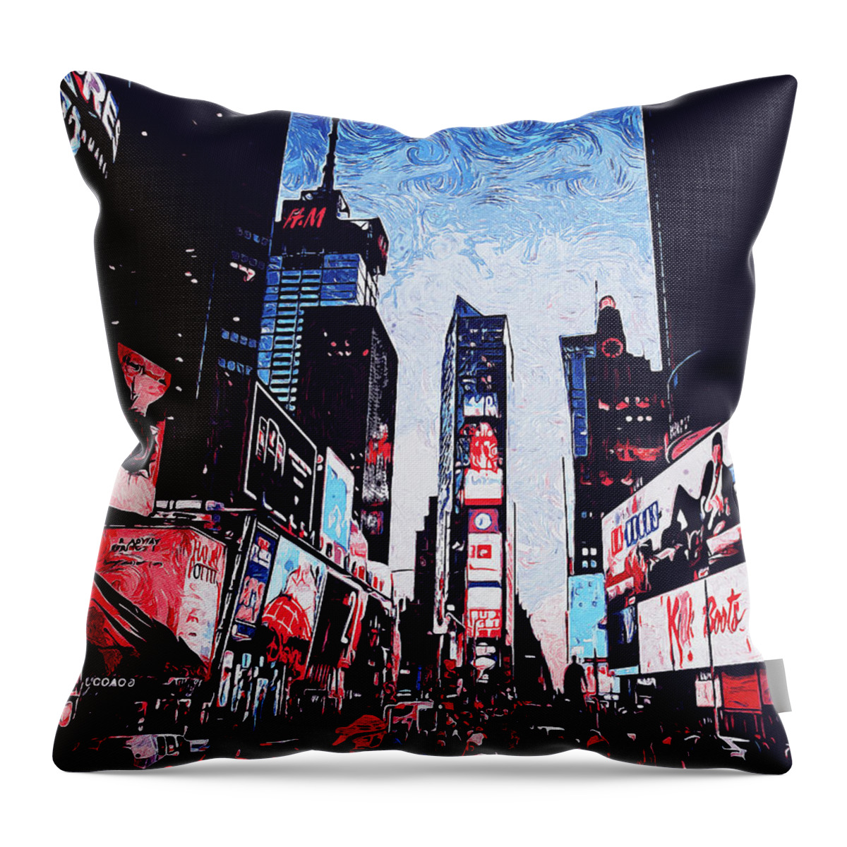 New York Panorama Throw Pillow featuring the painting New York, Manhattan Panorama - 14 by AM FineArtPrints