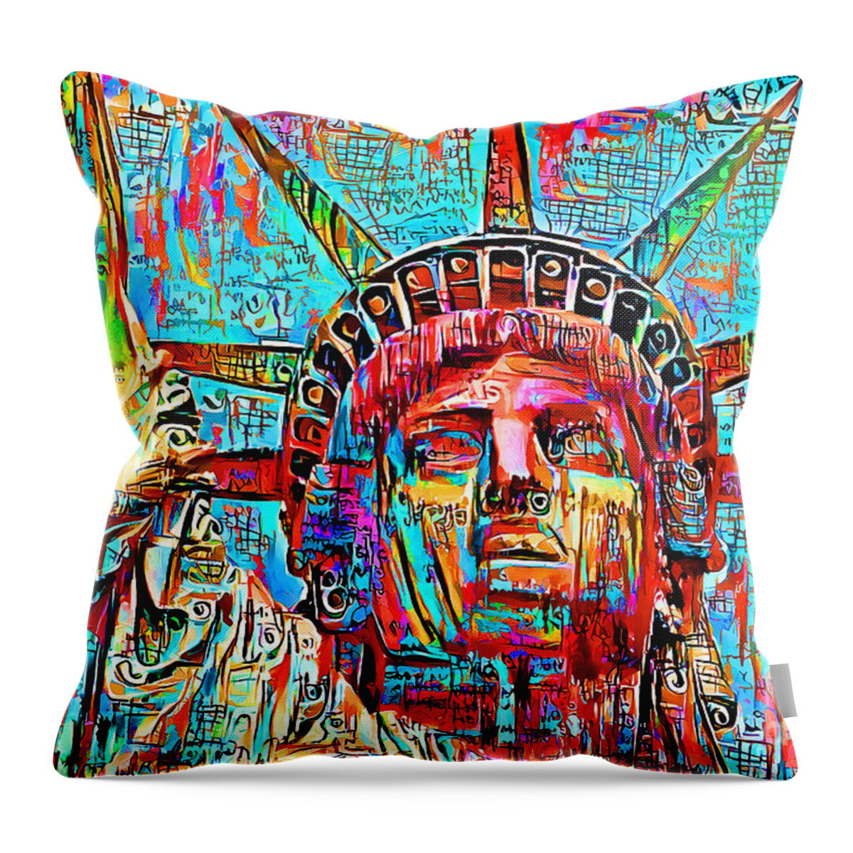 Wingsdomain Throw Pillow featuring the photograph New York Statue of Liberty in Urban Graffiti Abstract Style 20210704 by Wingsdomain Art and Photography