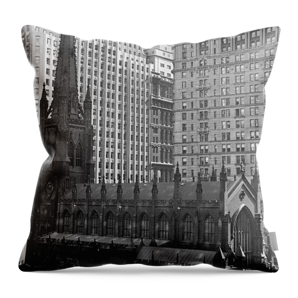 American Throw Pillow featuring the photograph New York - View Of Trinity Church, 1952 by Angelo Rizzuto