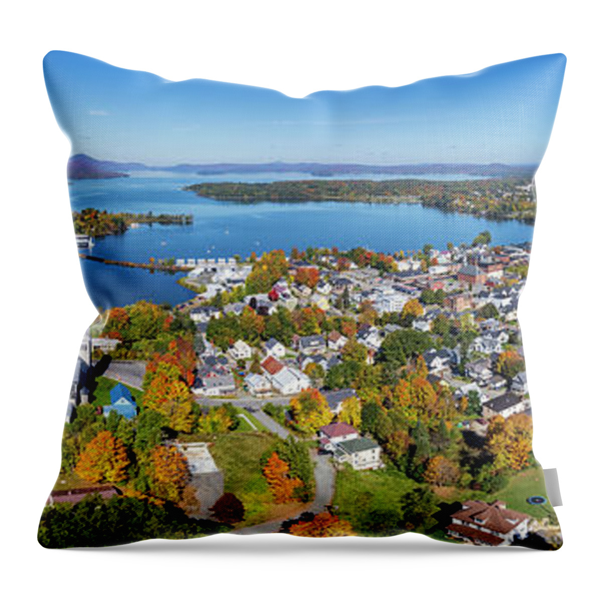 Fall Foliage 2021 Throw Pillow featuring the photograph Newport, VT With Lake Memphremagog Panorama by John Rowe