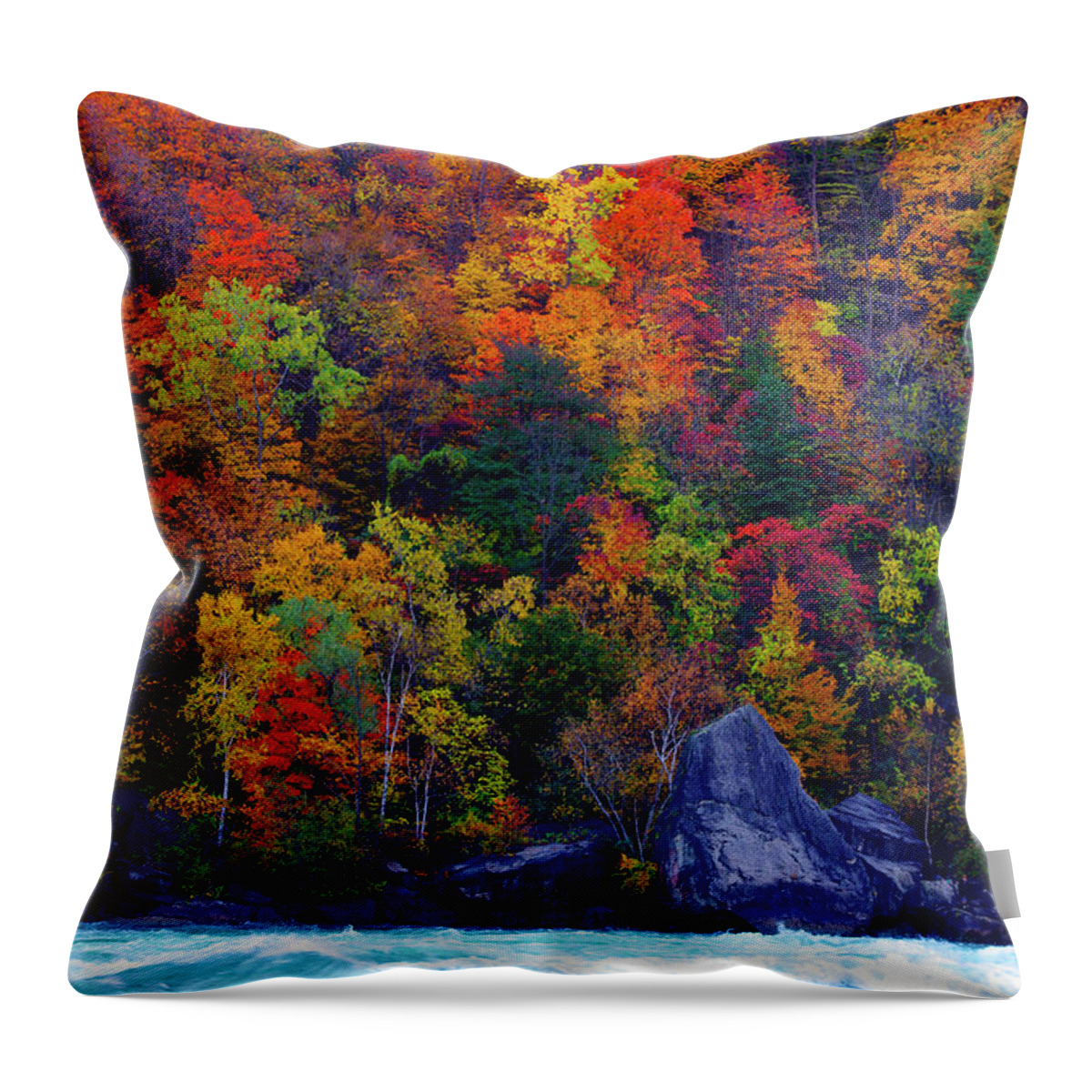 Landscape Throw Pillow featuring the photograph Niagara Colors- Glorious autumn leaves on Niagara River Shore by Kenneth Lane Smith