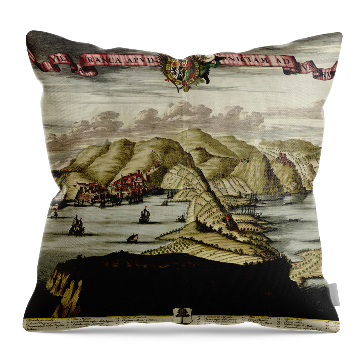 Maps Throw Pillow featuring the drawing Nice on the Mediterranean 1700 by Vintage Maps