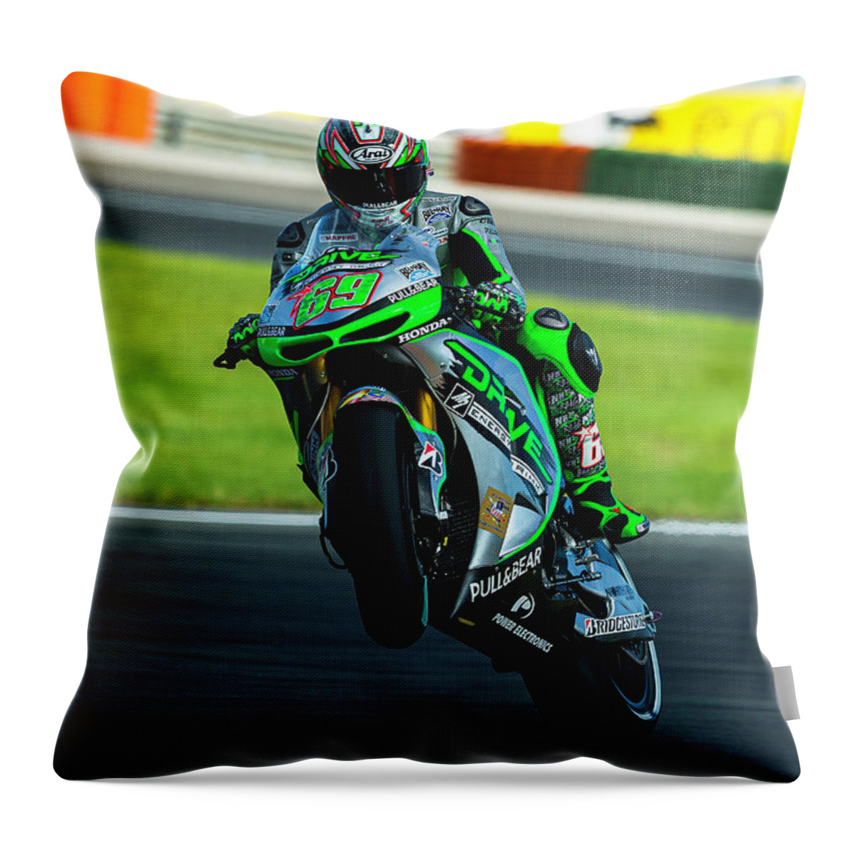 Nicky Hayden Throw Pillow featuring the photograph Nicky Hayden Valencia 2014 by Tony Goldsmith