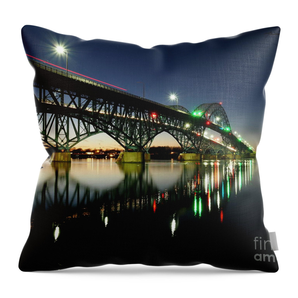 Niagara Falls Ny Throw Pillow featuring the photograph Night Falls on the South Grand Island Bridge by Tony Lee