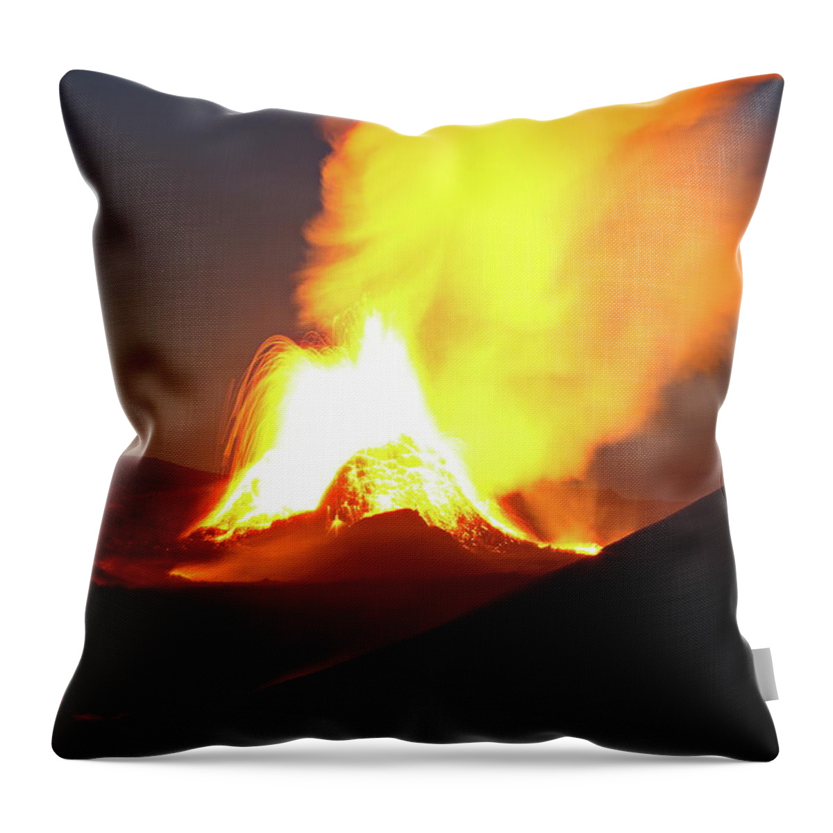 Volcano Throw Pillow featuring the photograph Night fire #3 by Christopher Mathews