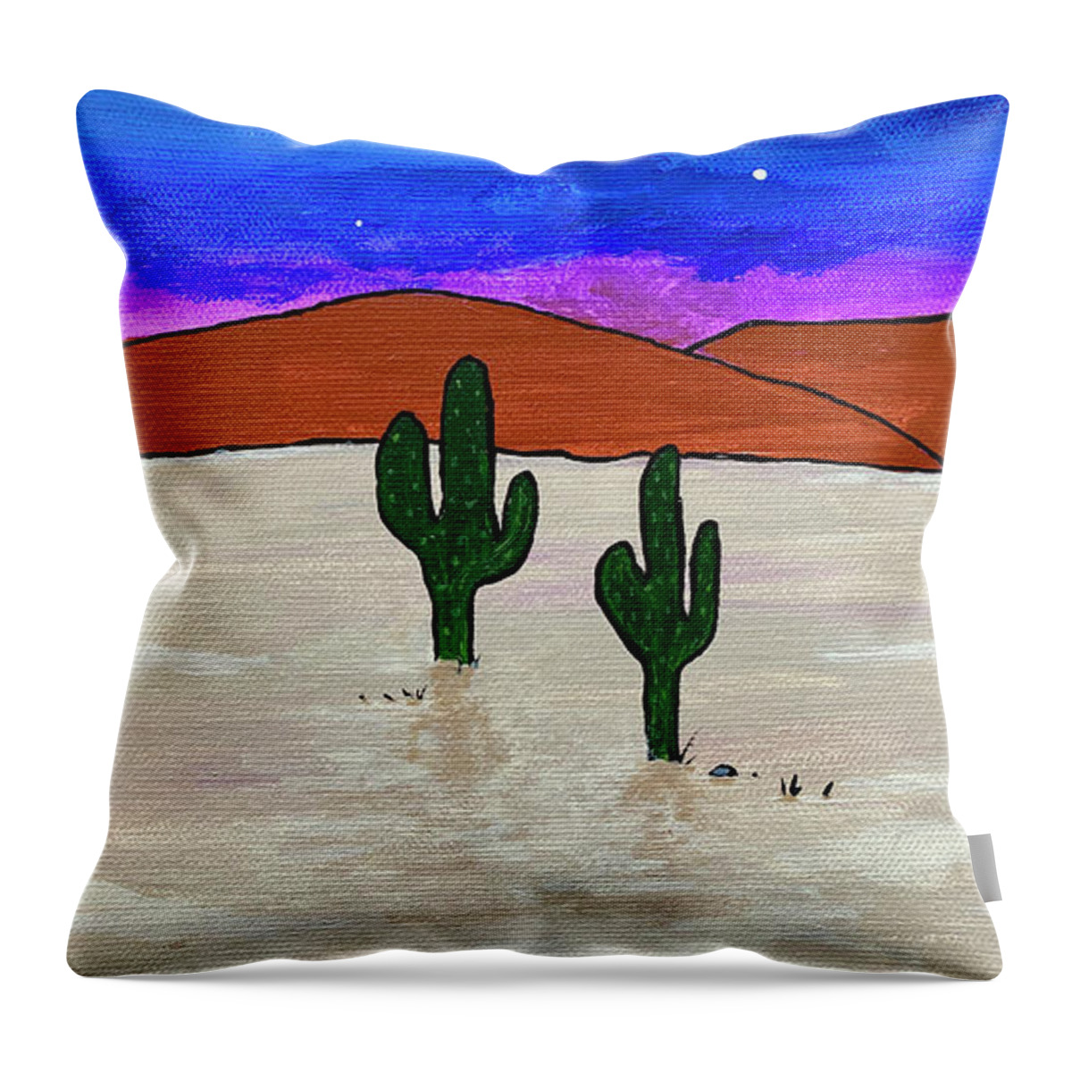 Black Line Art Throw Pillow featuring the painting Night in the Desert by Wendy Golden