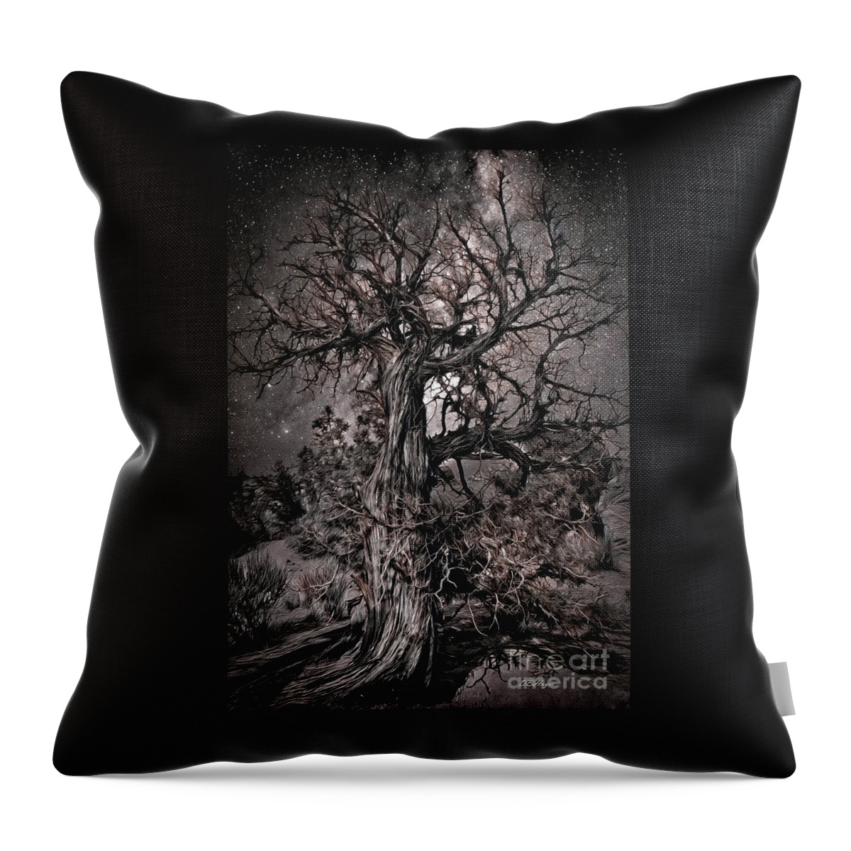 Trees Throw Pillow featuring the mixed media Night Life by DB Hayes