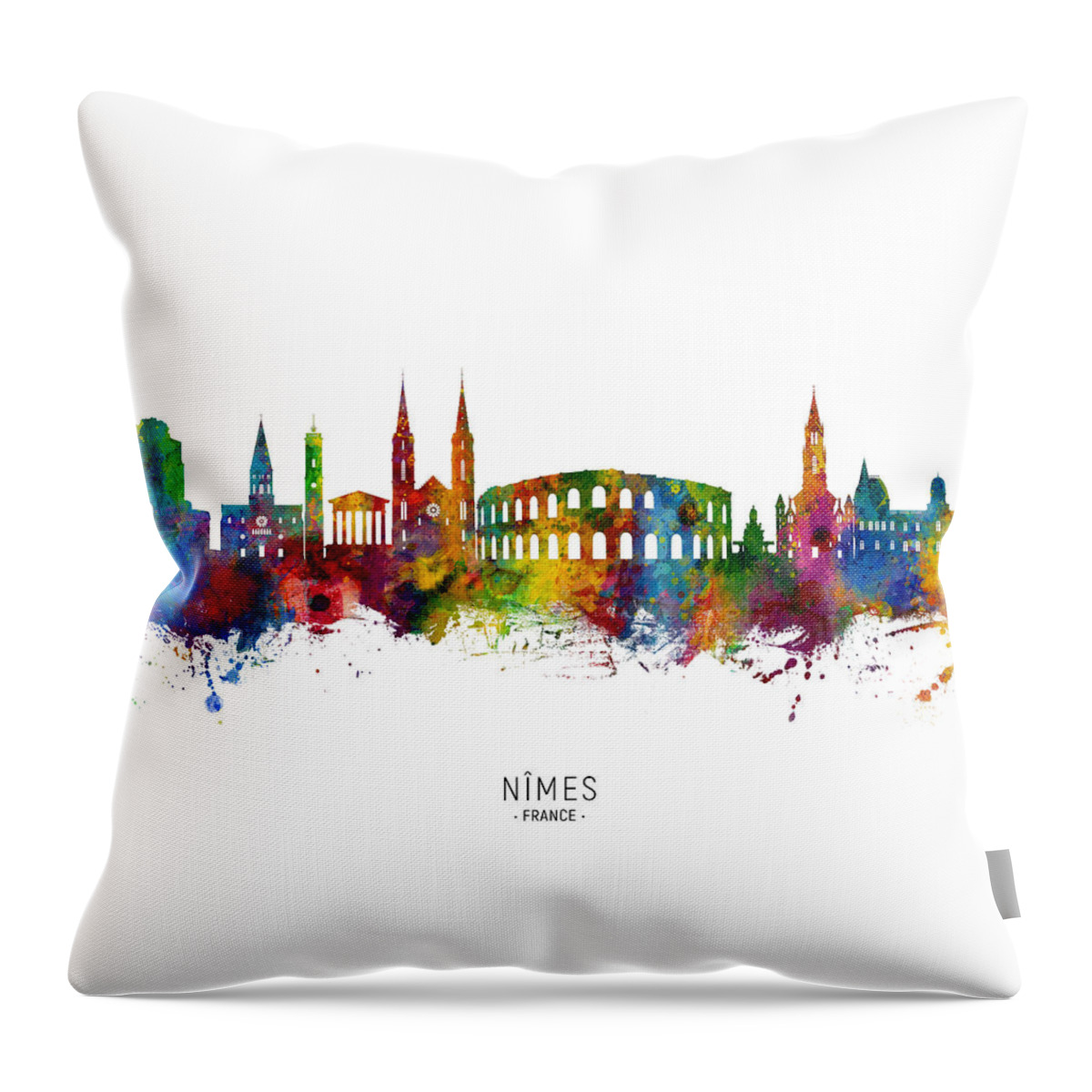 Nîmes Throw Pillow featuring the digital art NImes France Skyline #10 by Michael Tompsett