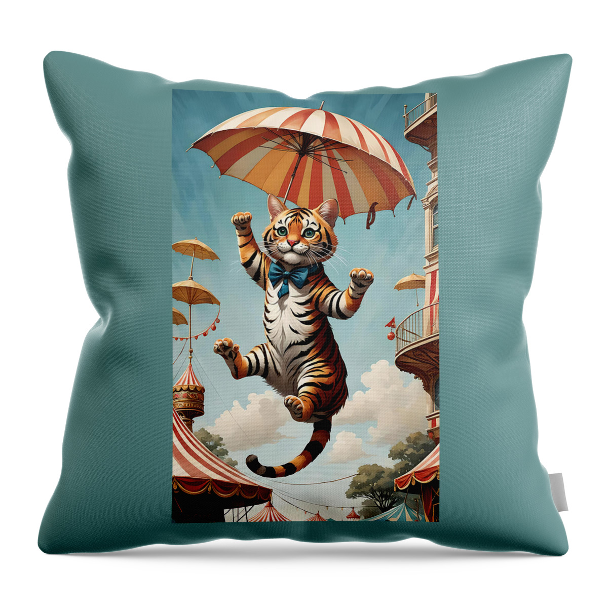 Cat Throw Pillow featuring the digital art Nine Lives by Greg Joens