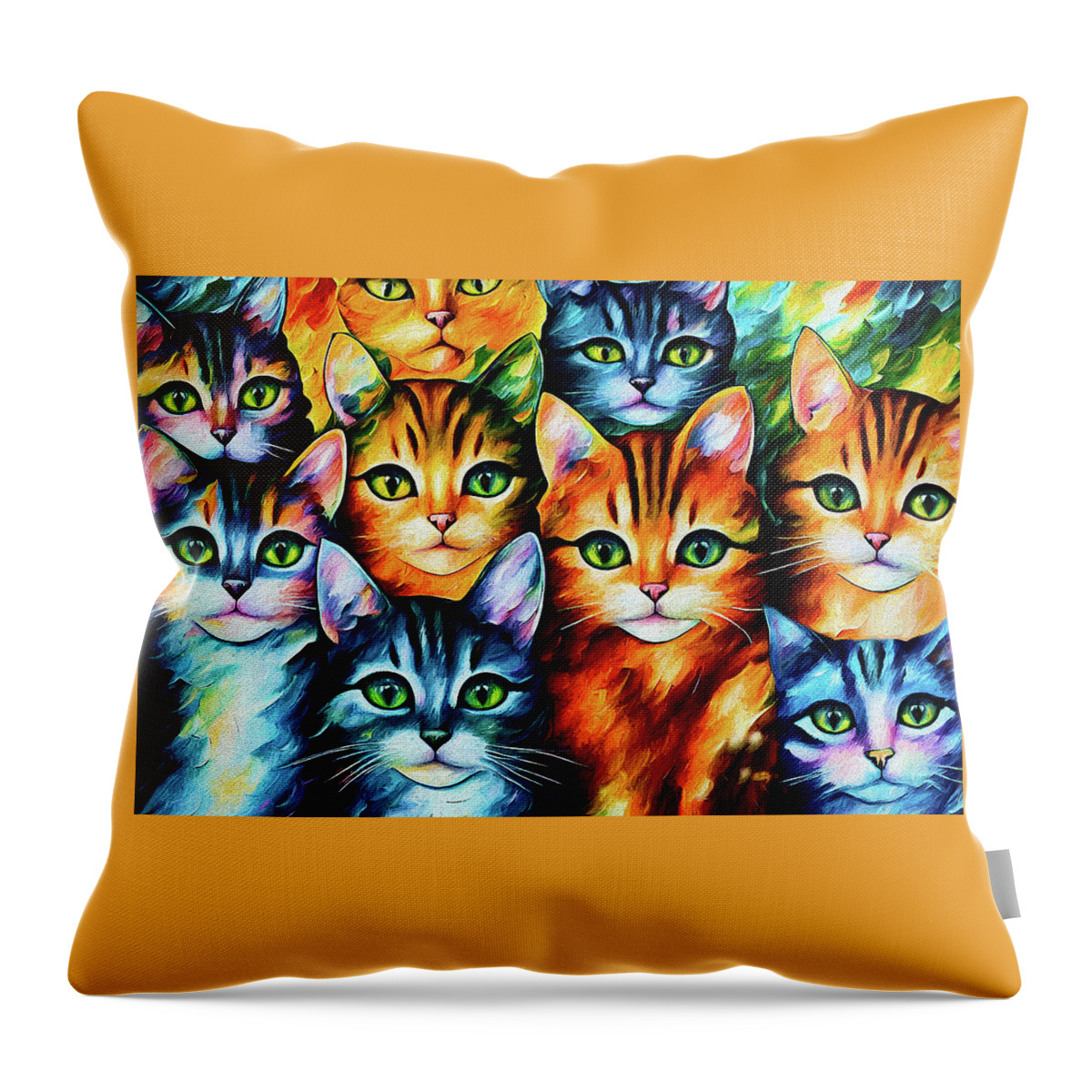Cats Throw Pillow featuring the digital art Nine Lives by Peggy Collins