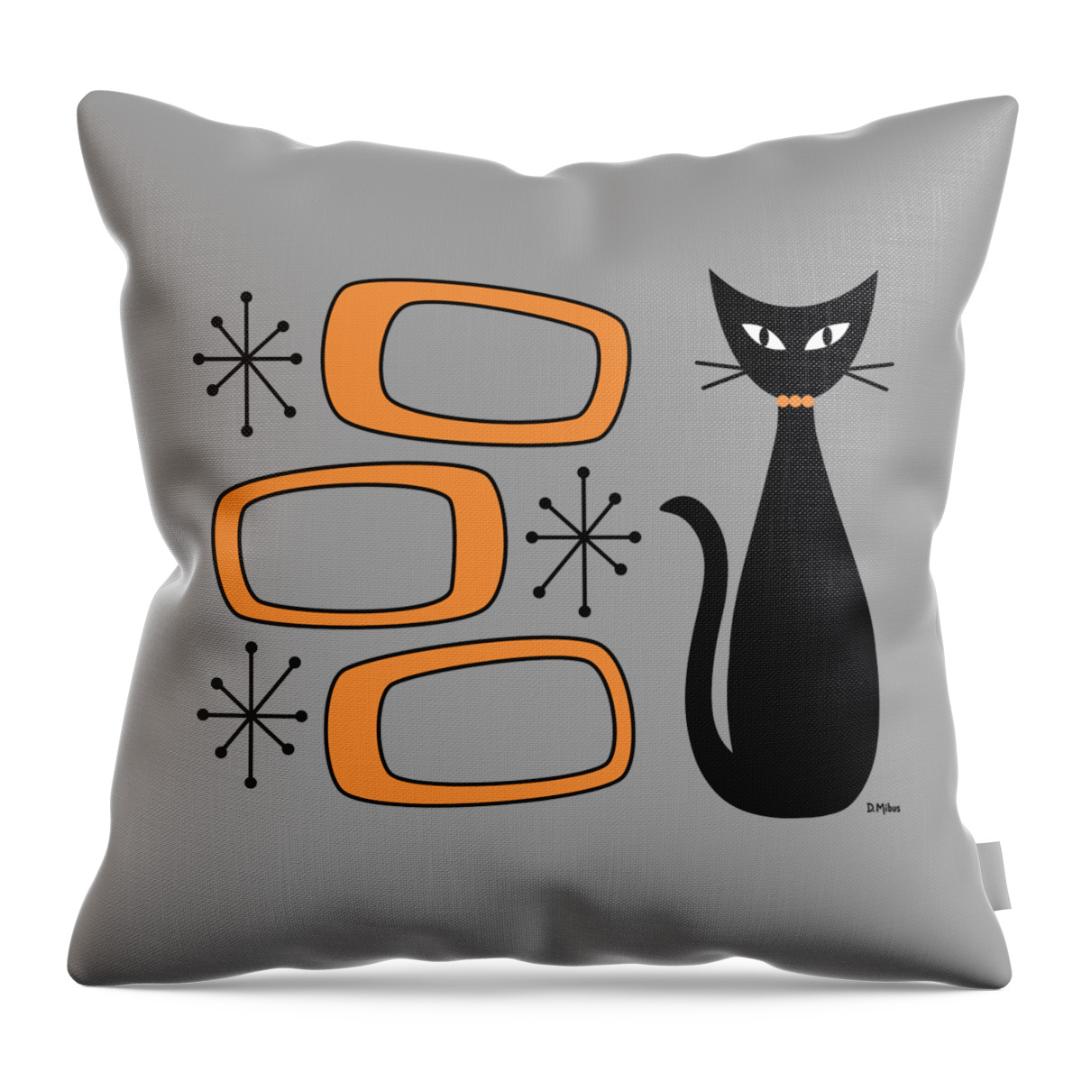 Mid Century Modern Throw Pillow featuring the digital art No Background Cat with Oblongs Orange by Donna Mibus