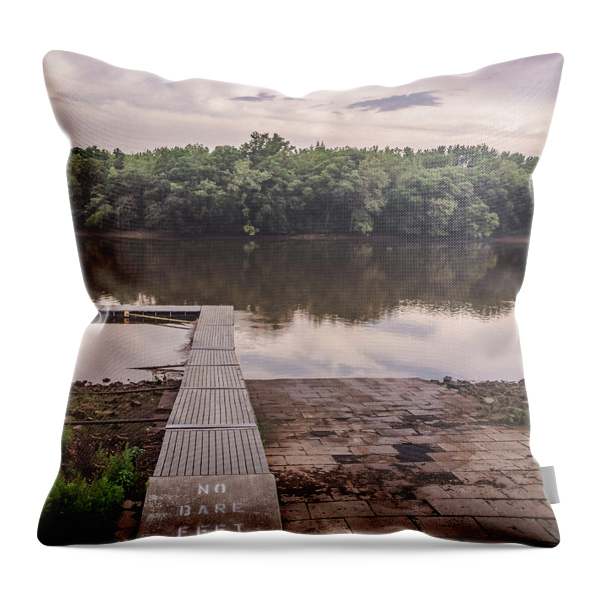 Boat Ramp Throw Pillow featuring the photograph No Bare Feet by Steve Stanger