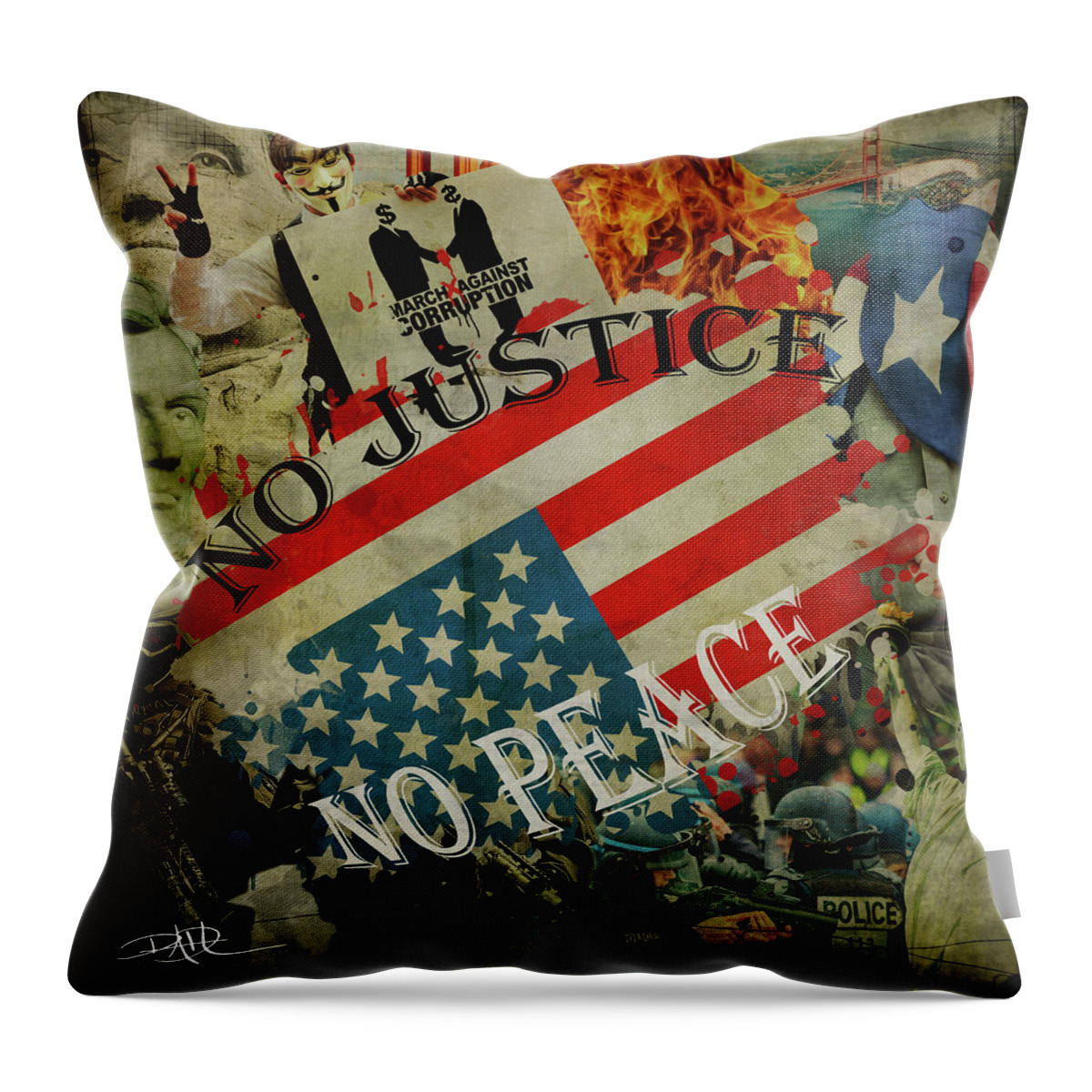 American Flag Throw Pillow featuring the digital art No Justice  No Peace by Ricardo Dominguez