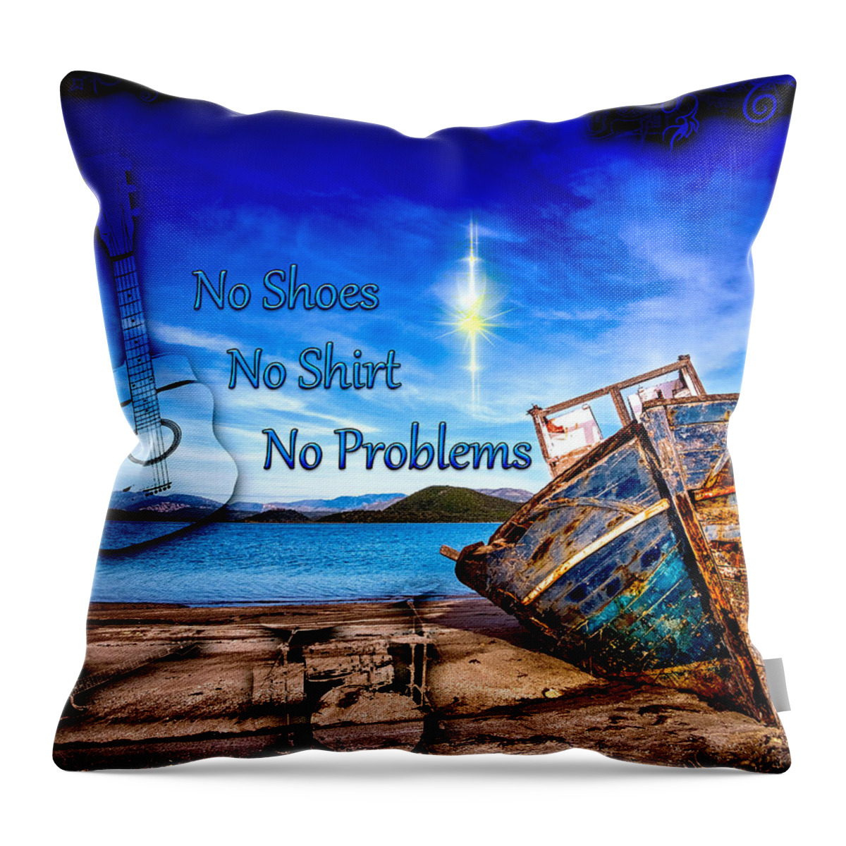 Country Rock Throw Pillow featuring the digital art No Shoes No Shirt No Problems by Michael Damiani