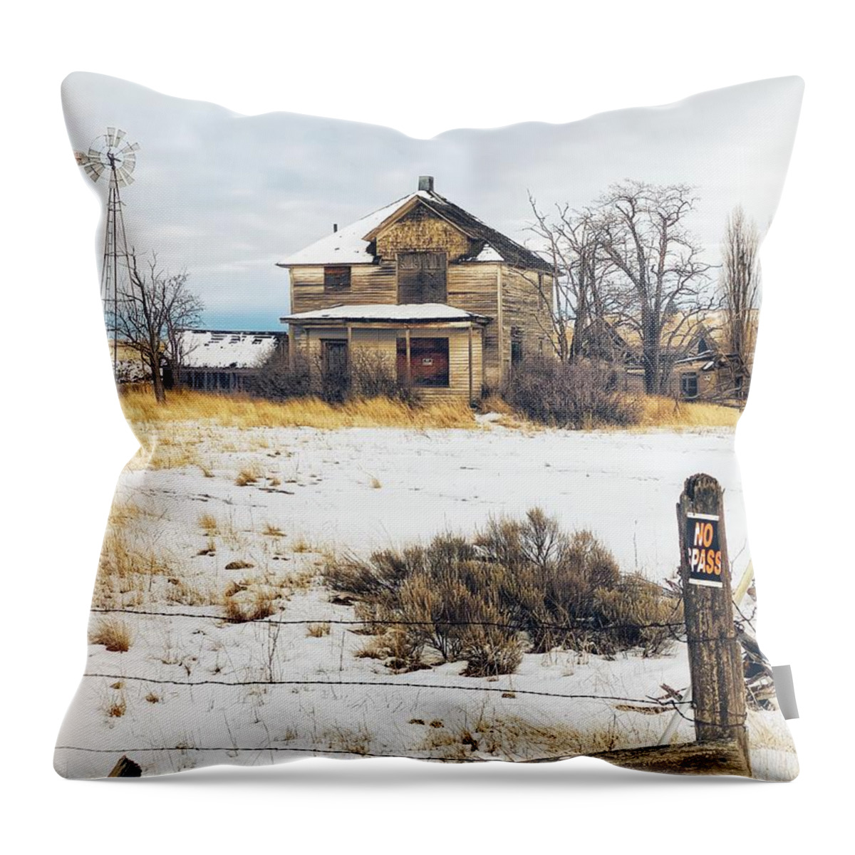 Abandoned Throw Pillow featuring the photograph No Trespassing by Jerry Abbott
